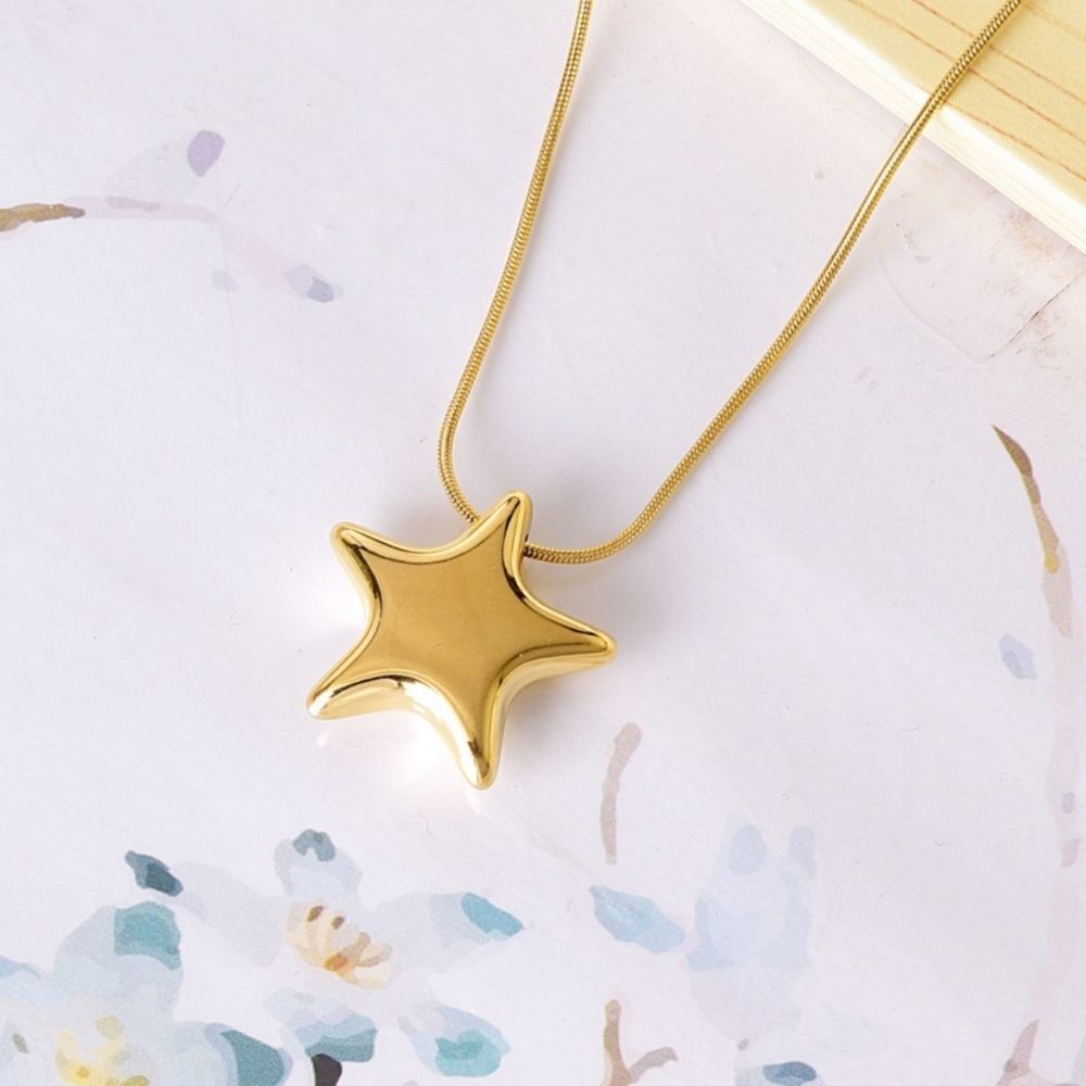 18K Gold Plated Chunky Puffy Star Power Pendant Necklace